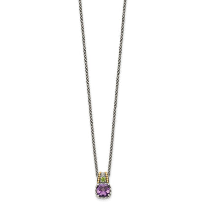 14K/silver Bicolor Shey Couture Sterlingsilber mit 14K Akzente 18 Zoll Antikisiert Kissen 1.85 Amethyst Und.21 Peridot Halskette