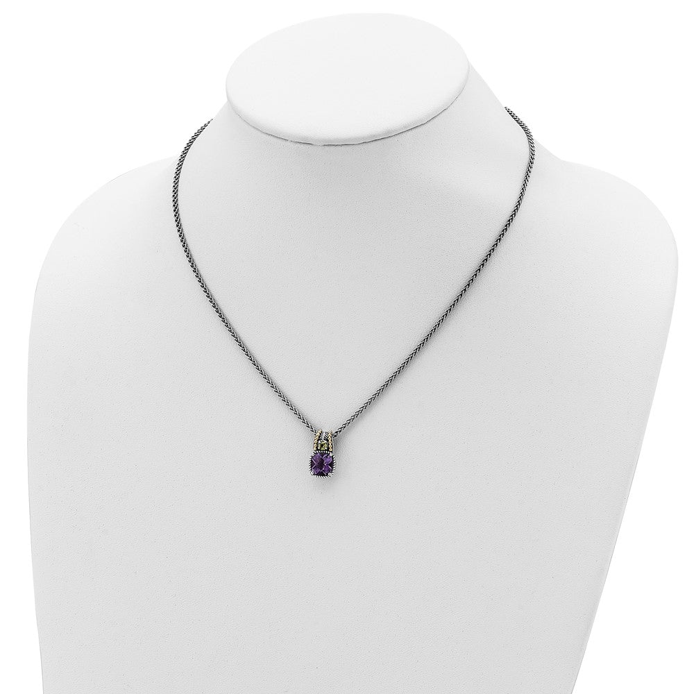 14K/silver Bicolor Shey Couture Sterlingsilber mit 14K Akzente 18 Zoll Antikisiert Kissen 1.85 Amethyst Und.21 Peridot Halskette