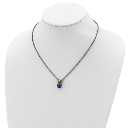 14K/silver Bicolor Shey Couture Sterlingsilber mit 14K Akzente 18 Zoll Antikisiert Kissen 1.85 Amethyst Und.21 Peridot Halskette