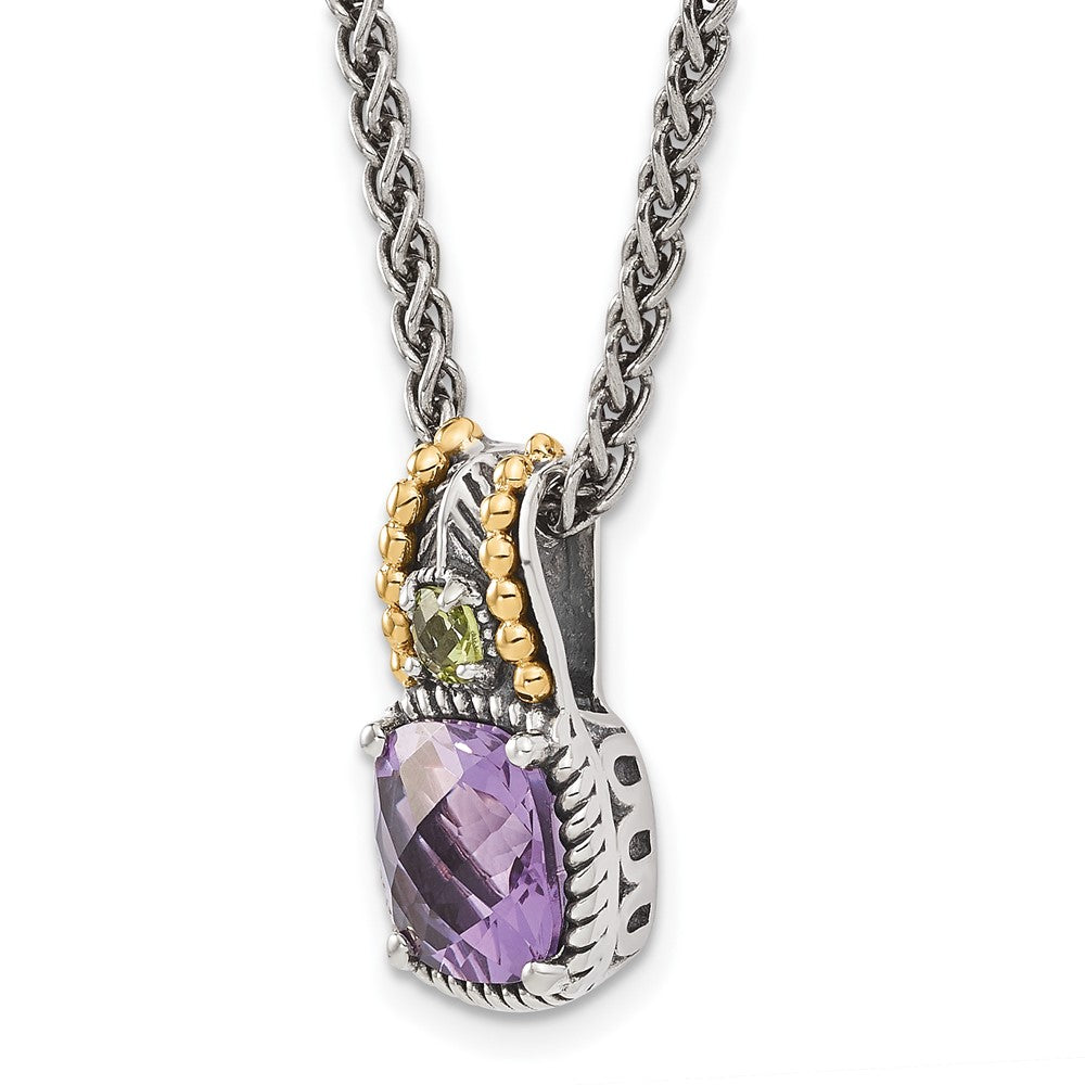 14K/silver Bicolor Shey Couture Sterlingsilber mit 14K Akzente 18 Zoll Antikisiert Kissen 1.85 Amethyst Und.21 Peridot Halskette