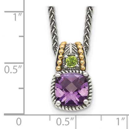 14K/silver Bicolor Shey Couture Sterlingsilber mit 14K Akzente 18 Zoll Antikisiert Kissen 1.85 Amethyst Und.21 Peridot Halskette