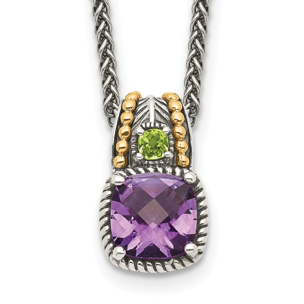 14K/silver Bicolor Shey Couture Sterlingsilber mit 14K Akzente 18 Zoll Antikisiert Kissen 1.85 Amethyst Und.21 Peridot Halskette