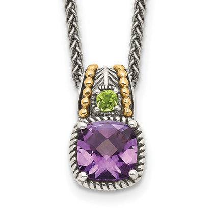 14K/silver Bicolor Shey Couture Sterlingsilber mit 14K Akzente 18 Zoll Antikisiert Kissen 1.85 Amethyst Und.21 Peridot Halskette