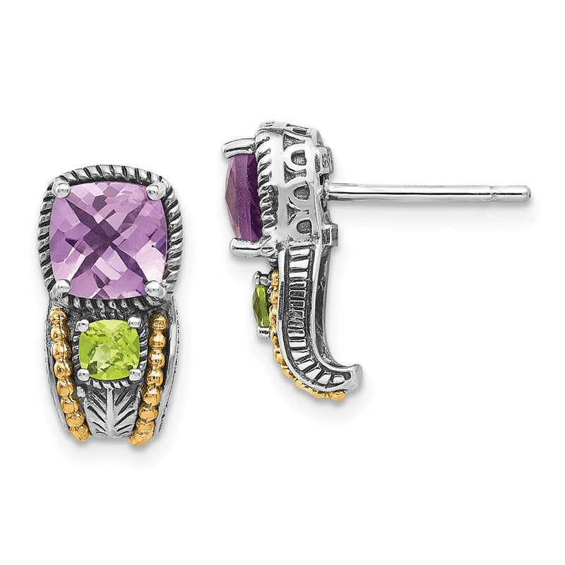14K/silver Bicolor Shey Couture Sterlingsilber mit 14K Akzente Antikisiert Kissen 1.50 Amethyst Und.24 Peridot Ohrstecker