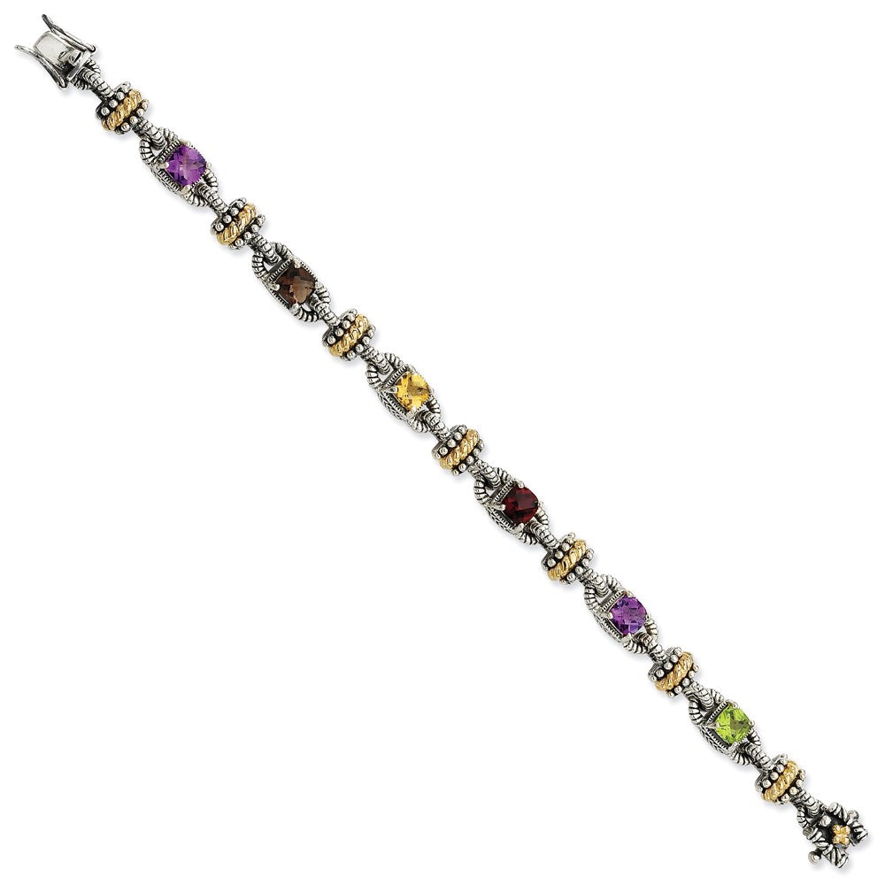 14K/silver Bicolor Ss 14K Multi Gem 7.5 Zoll Armband