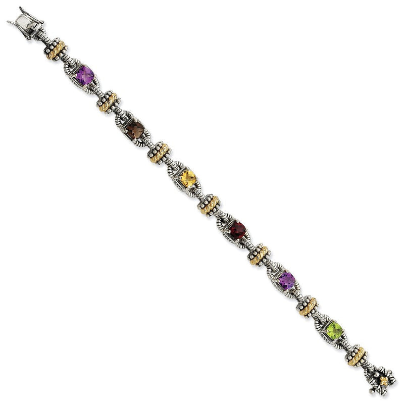 14K/silver Bicolor Ss 14K Multi Gem 7.5 Zoll Armband