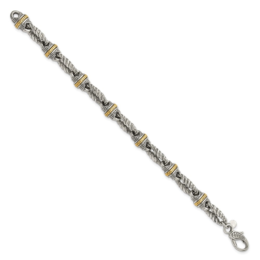 14K/silver Bicolor Sterlingsilber 14ky Akzente Poliert & Antikisiert Glieder Armband