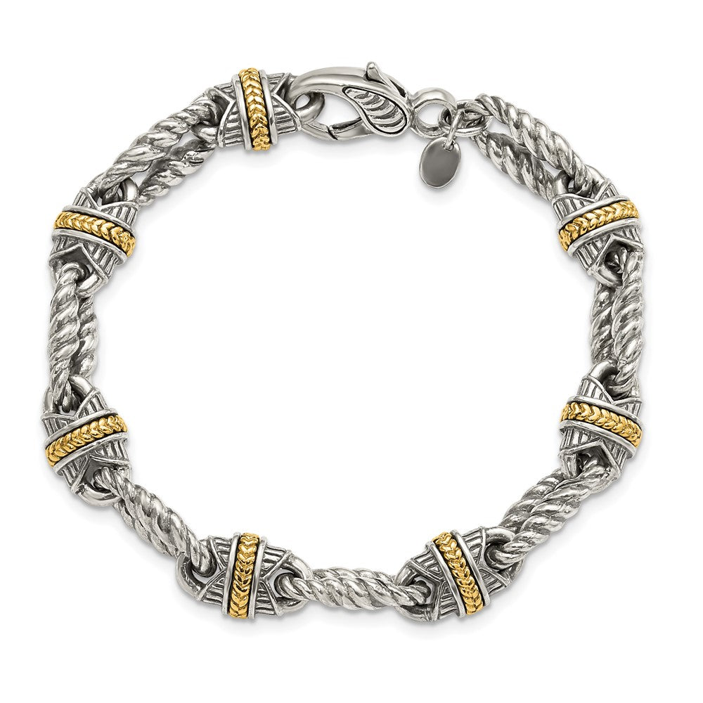14K/silver Bicolor Sterlingsilber 14ky Akzente Poliert & Antikisiert Glieder Armband