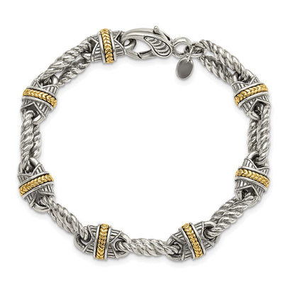 14K/silver Bicolor Sterlingsilber 14ky Akzente Poliert & Antikisiert Glieder Armband