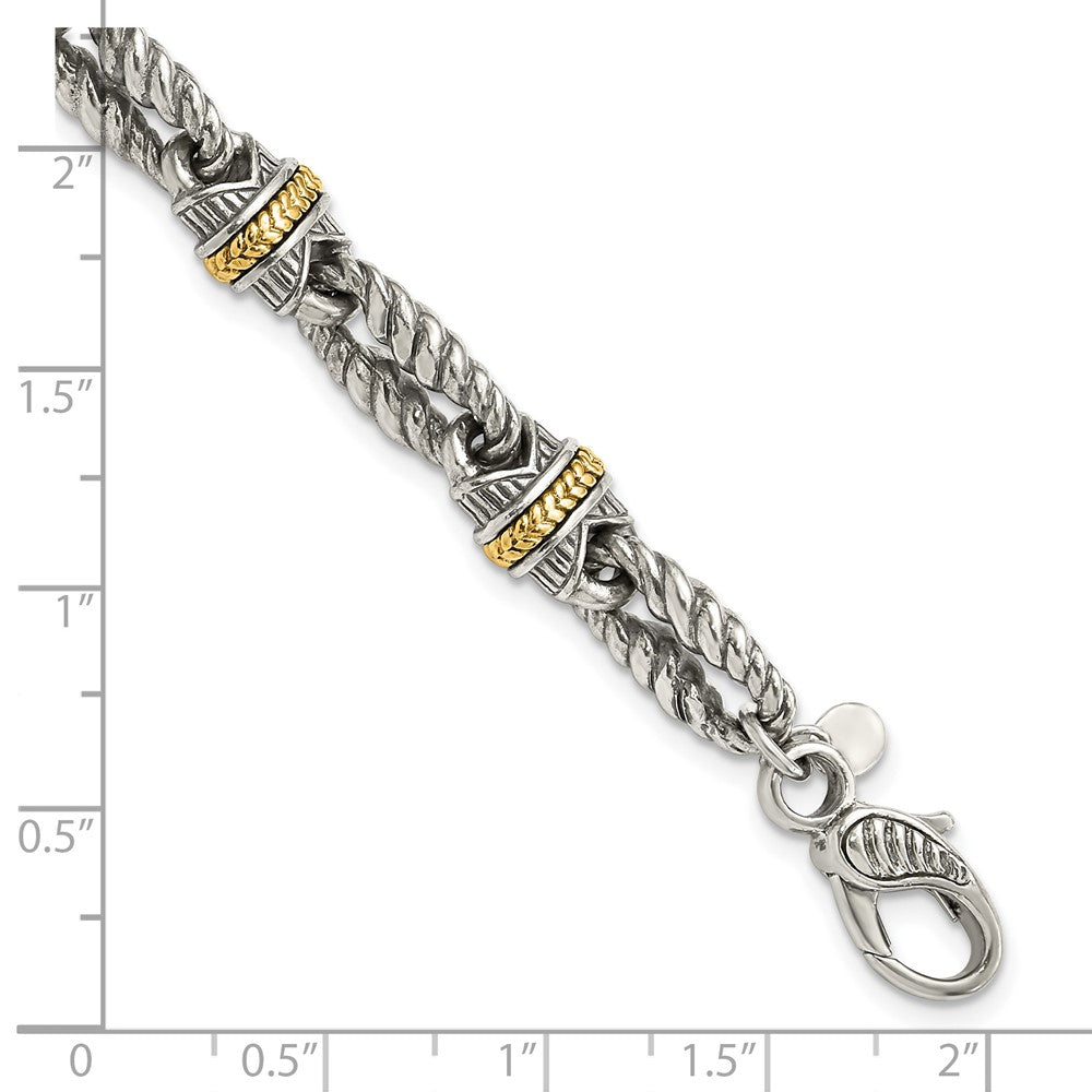 14K/silver Bicolor Sterlingsilber 14ky Akzente Poliert & Antikisiert Glieder Armband