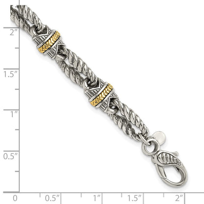 14K/silver Bicolor Sterlingsilber 14ky Akzente Poliert & Antikisiert Glieder Armband
