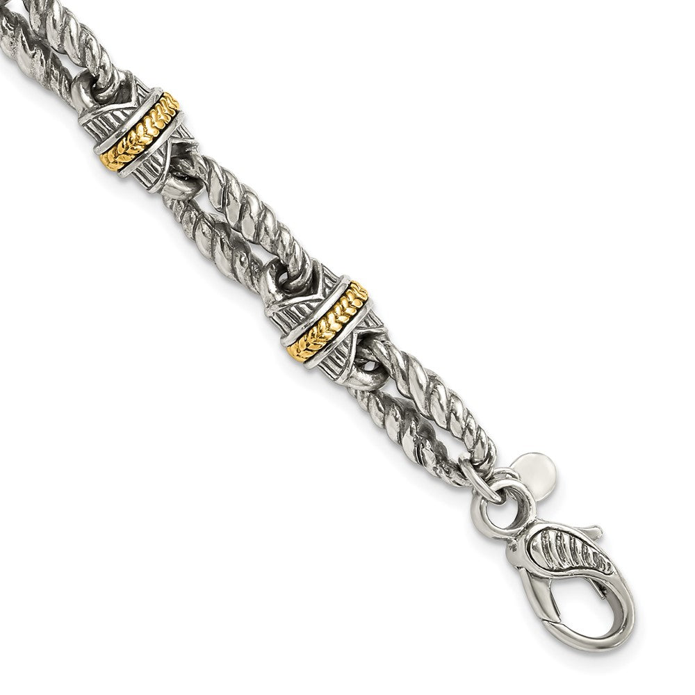 14K/silver Bicolor Sterlingsilber 14ky Akzente Poliert & Antikisiert Glieder Armband