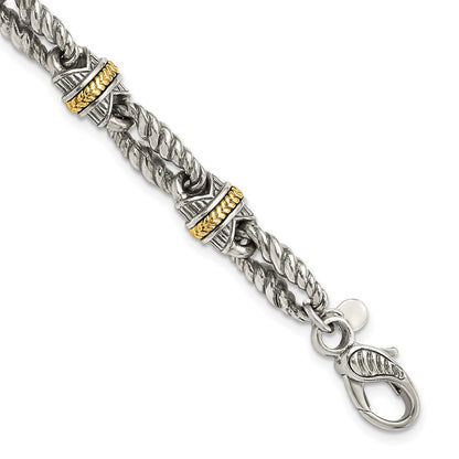 14K/silver Bicolor Sterlingsilber 14ky Akzente Poliert & Antikisiert Glieder Armband