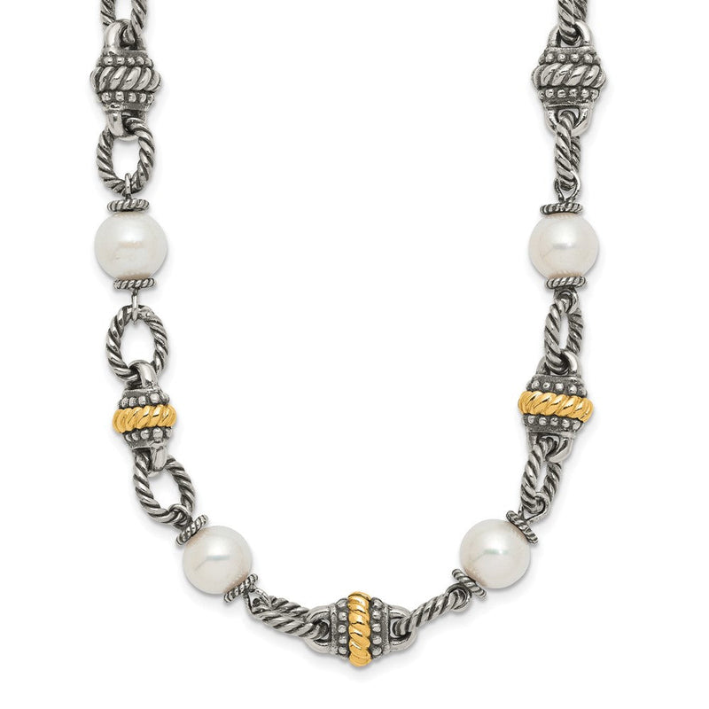 14K/silver Bicolor Shey Couture Sterlingsilber mit 14K Akzente 18 Zoll Antikisiert 8mm Süßwasser Zuchtperle Halskette