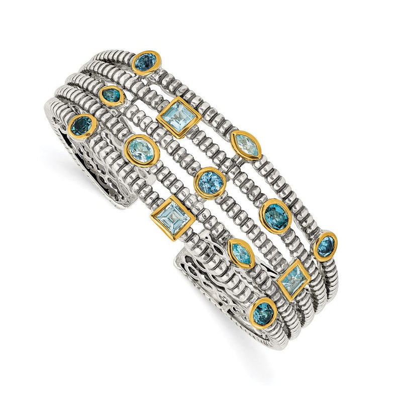 Sterlingsilber Shey Couture Goldfarben Glanz Beschichtet Antikisiert Zargenfassung Himmel Blau Schweizer und London Topas Manschette Armband