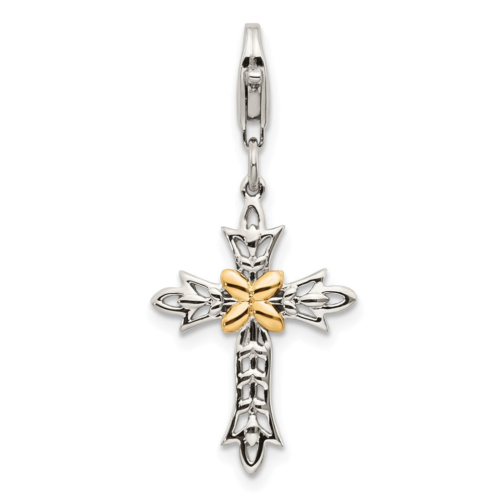 14K/silver Bicolor Shey Couture Sterlingsilber mit 14K Akzente Antikisiert 3 D Kreuz Karabinerverschluss Charm