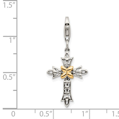 14K/silver Bicolor Shey Couture Sterlingsilber mit 14K Akzente Antikisiert 3 D Kreuz Karabinerverschluss Charm