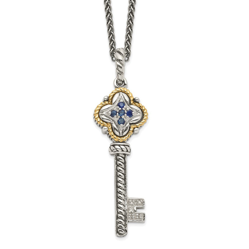 14K/silver Bicolor Shey Couture Sterlingsilber mit 14K Akzente 18 Zoll Antikisiert Saphir und Diamant Key Halskette