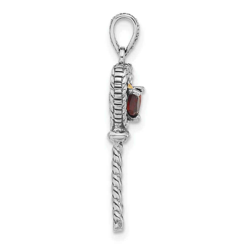 14K/silver Bicolor Sterlingsilber 14K Akzente Poliert & Antikisiert Granat Key Anhänger
