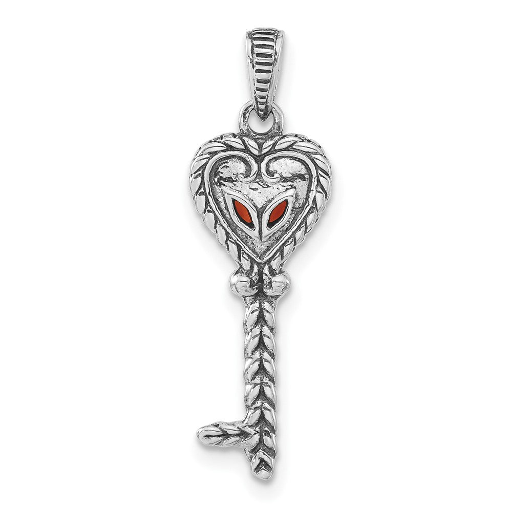 14K/silver Bicolor Sterlingsilber 14K Akzente Poliert & Antikisiert Granat Key Anhänger