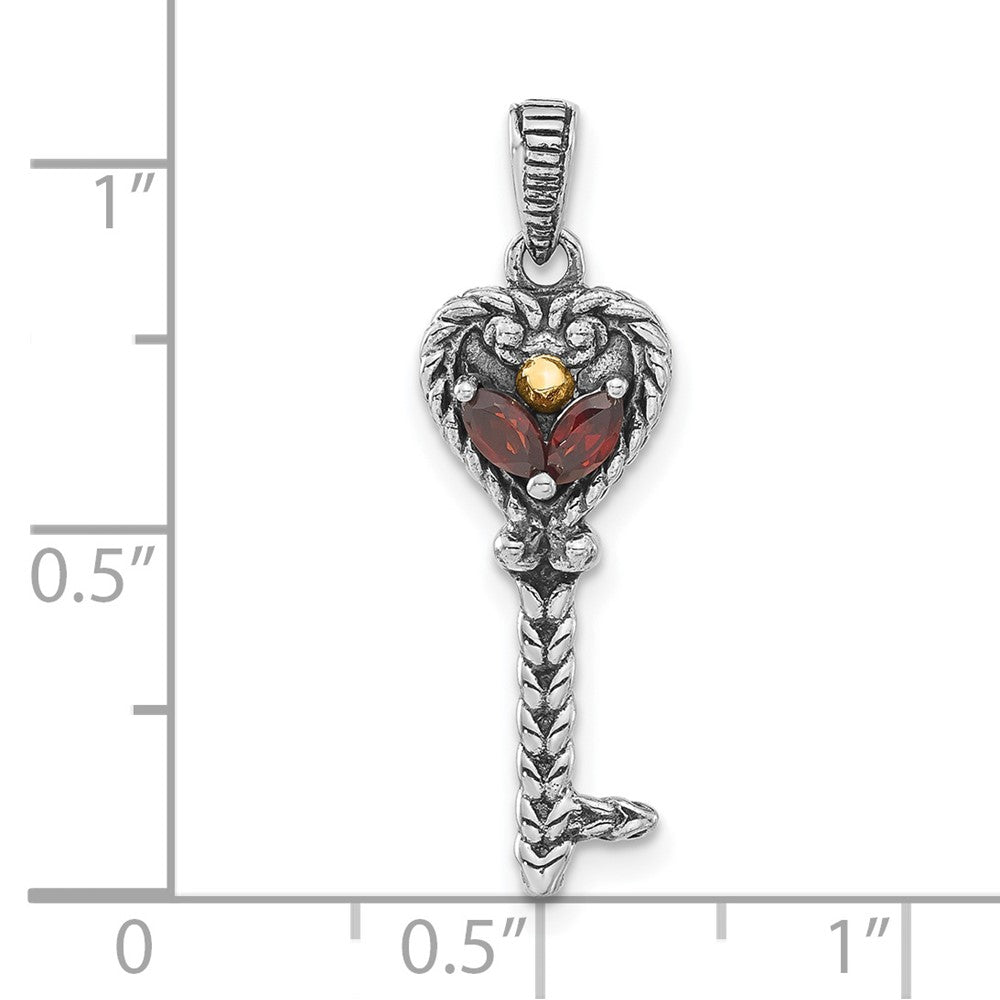 14K/silver Bicolor Sterlingsilber 14K Akzente Poliert & Antikisiert Granat Key Anhänger