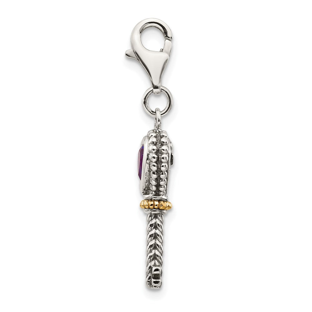 14K/silver Bicolor Shey Couture Sterlingsilber mit 14K Akzente Antikisiert Herz Amethyst Key Karabinerverschluss Charm
