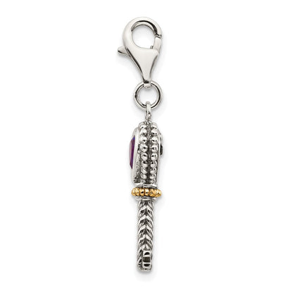 14K/silver Bicolor Shey Couture Sterlingsilber mit 14K Akzente Antikisiert Herz Amethyst Key Karabinerverschluss Charm
