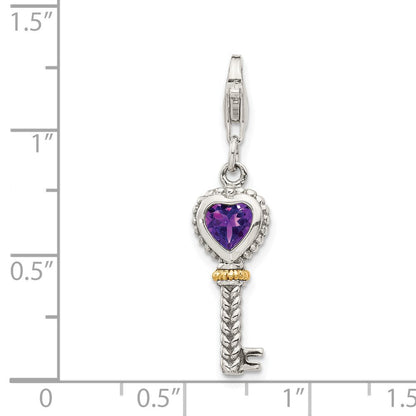 14K/silver Bicolor Shey Couture Sterlingsilber mit 14K Akzente Antikisiert Herz Amethyst Key Karabinerverschluss Charm