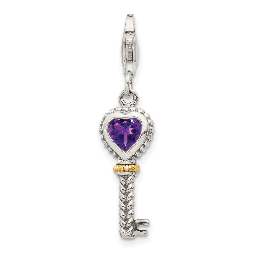 14K/silver Bicolor Shey Couture Sterlingsilber mit 14K Akzente Antikisiert Herz Amethyst Key Karabinerverschluss Charm
