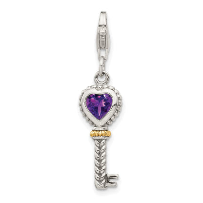 14K/silver Bicolor Shey Couture Sterlingsilber mit 14K Akzente Antikisiert Herz Amethyst Key Karabinerverschluss Charm