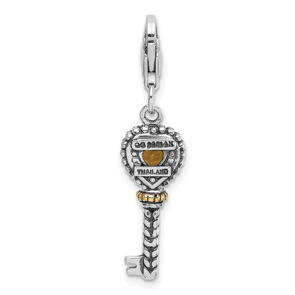14K/silver Bicolor Shey Couture Sterlingsilber mit 14K Akzente Antikisiert Herz Citrin Key Karabinerverschluss Charm