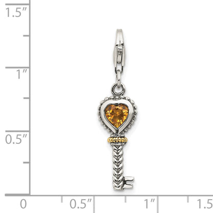 14K/silver Bicolor Shey Couture Sterlingsilber mit 14K Akzente Antikisiert Herz Citrin Key Karabinerverschluss Charm