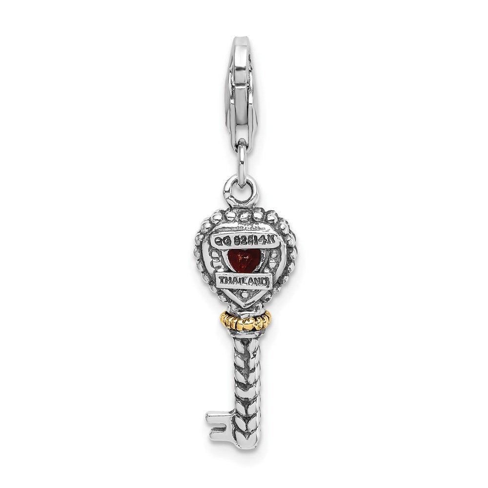 14K/silver Bicolor Shey Couture Sterlingsilber mit 14K Akzente Antikisiert Granat Key Karabinerverschluss Charm
