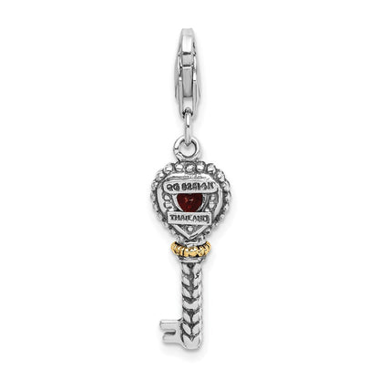 14K/silver Bicolor Shey Couture Sterlingsilber mit 14K Akzente Antikisiert Granat Key Karabinerverschluss Charm