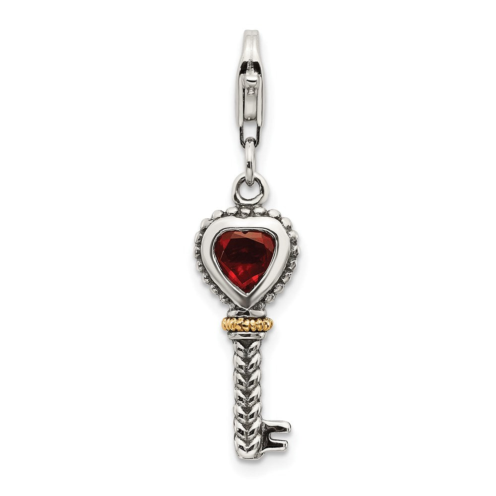 14K/silver Bicolor Shey Couture Sterlingsilber mit 14K Akzente Antikisiert Granat Key Karabinerverschluss Charm