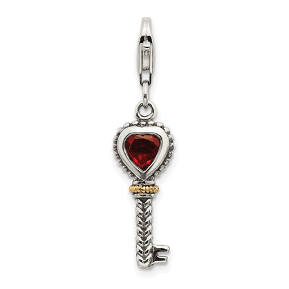 14K/silver Bicolor Shey Couture Sterlingsilber mit 14K Akzente Antikisiert Granat Key Karabinerverschluss Charm