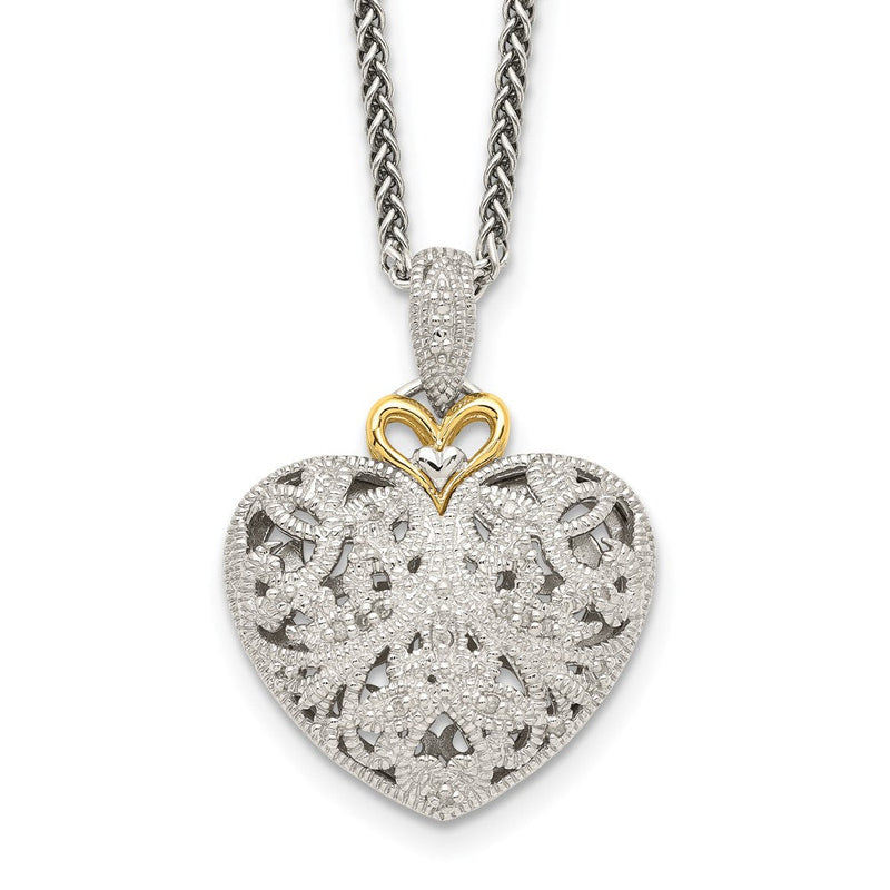 14K/silver Bicolor Shey Couture Sterlingsilber Antikisiert mit 14K Akzente 18 Zoll Diamant Vintage Herz Halskette
