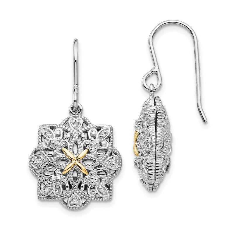 14K/silver Bicolor Shey Couture Sterlingsilber Rhodiniert mit 14K Akzente Diamant Hirte Haken Hängend Vintage Ohrringe
