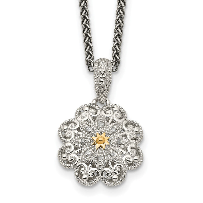 14K/silver Bicolor Shey Couture Sterlingsilber Antikisiert mit 14K Akzente 18 Zoll Diamant Vintage Blume Halskette