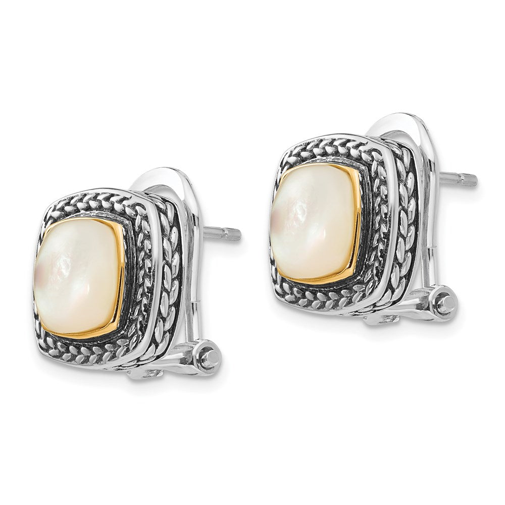 14K/silver Bicolor Shey Couture Sterlingsilber mit 14K Akzente Antikisiert Perlmutt Omega Rückseite Ohrringe