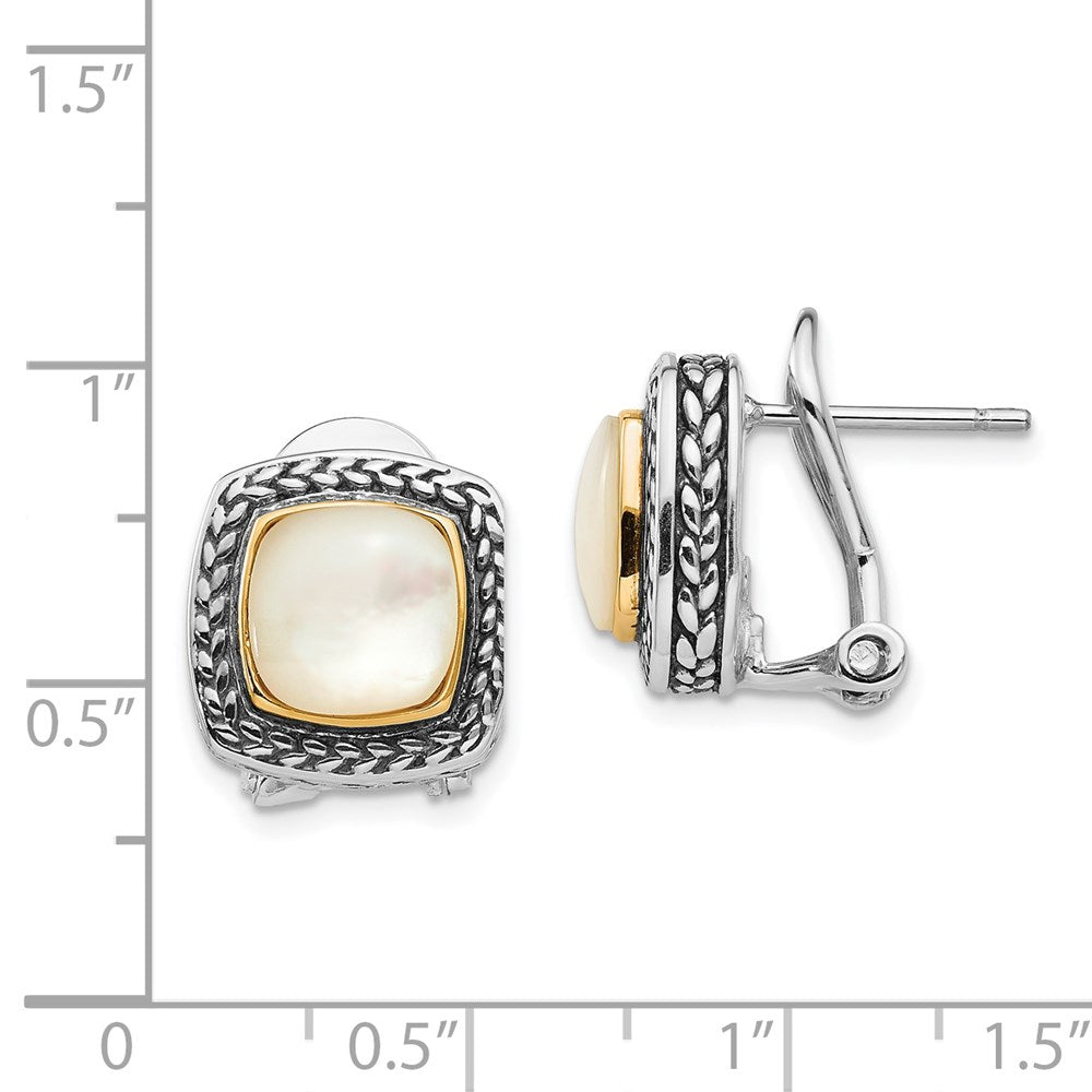 14K/silver Bicolor Shey Couture Sterlingsilber mit 14K Akzente Antikisiert Perlmutt Omega Rückseite Ohrringe