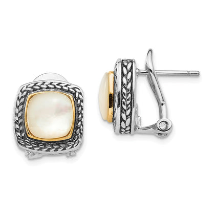 14K/silver Bicolor Shey Couture Sterlingsilber mit 14K Akzente Antikisiert Perlmutt Omega Rückseite Ohrringe
