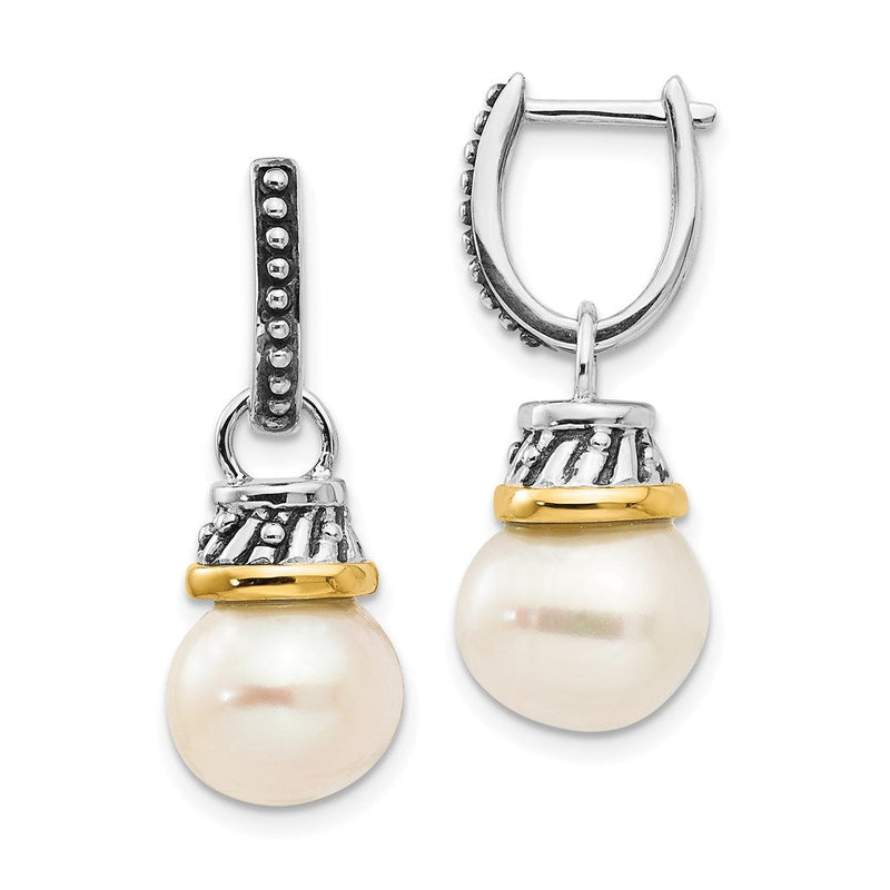 14K/silver Bicolor Shey Couture Sterlingsilber mit 14K Akzente Antikisiert 10mm Süßwasser Zuchtperle Klappbar Creole Ohrhänger