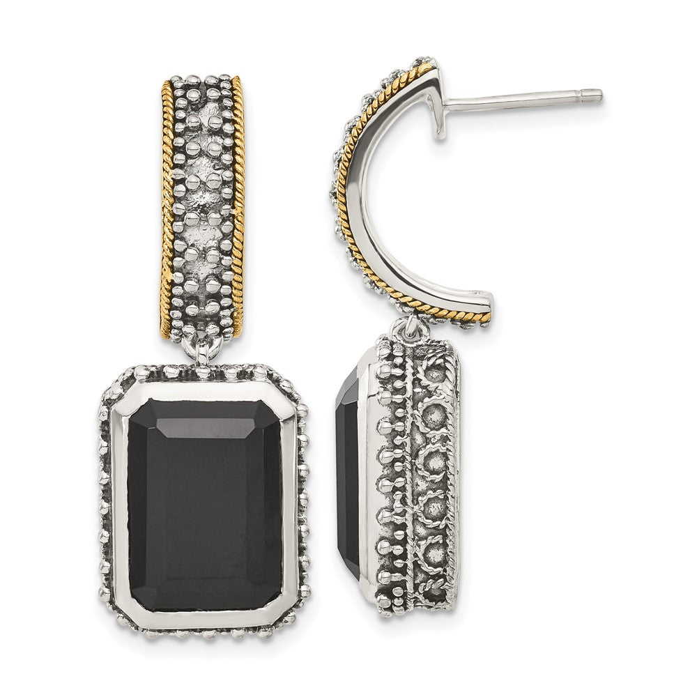 14K/silver Bicolor Sterlingsilber mit 14K Akzente Antikisiert Schwarz Onyx Ohrringe