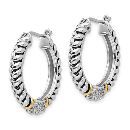 14K/silver Bicolor Shey Couture Sterlingsilber mit 14K Akzente Antikisiert Diamant Creolen