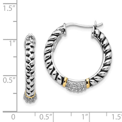 14K/silver Bicolor Shey Couture Sterlingsilber mit 14K Akzente Antikisiert Diamant Creolen