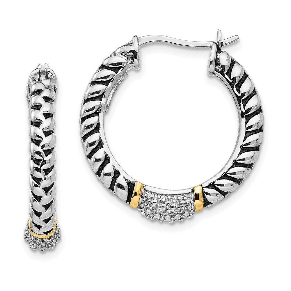 14K/silver Bicolor Shey Couture Sterlingsilber mit 14K Akzente Antikisiert Diamant Creolen