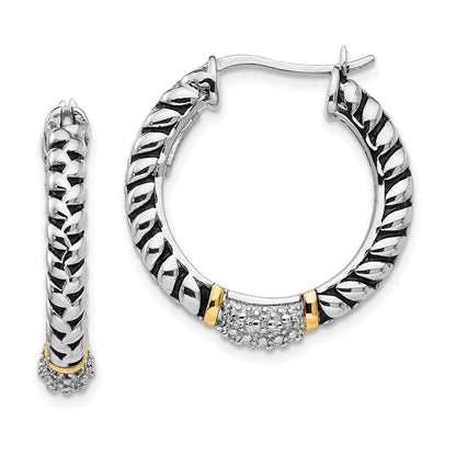 14K/silver Bicolor Shey Couture Sterlingsilber mit 14K Akzente Antikisiert Diamant Creolen