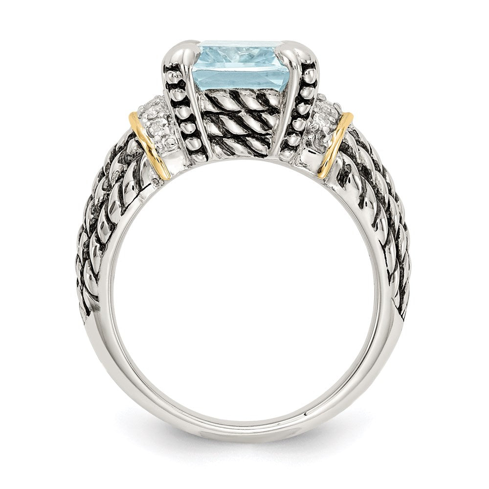 14K/silver Bicolor Ss 14K True Diamant & 8.10sky Blautopas Ring (size 6 Nur)