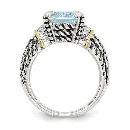14K/silver Bicolor Ss 14K True Diamant & 8.10sky Blautopas Ring (size 6 Nur)